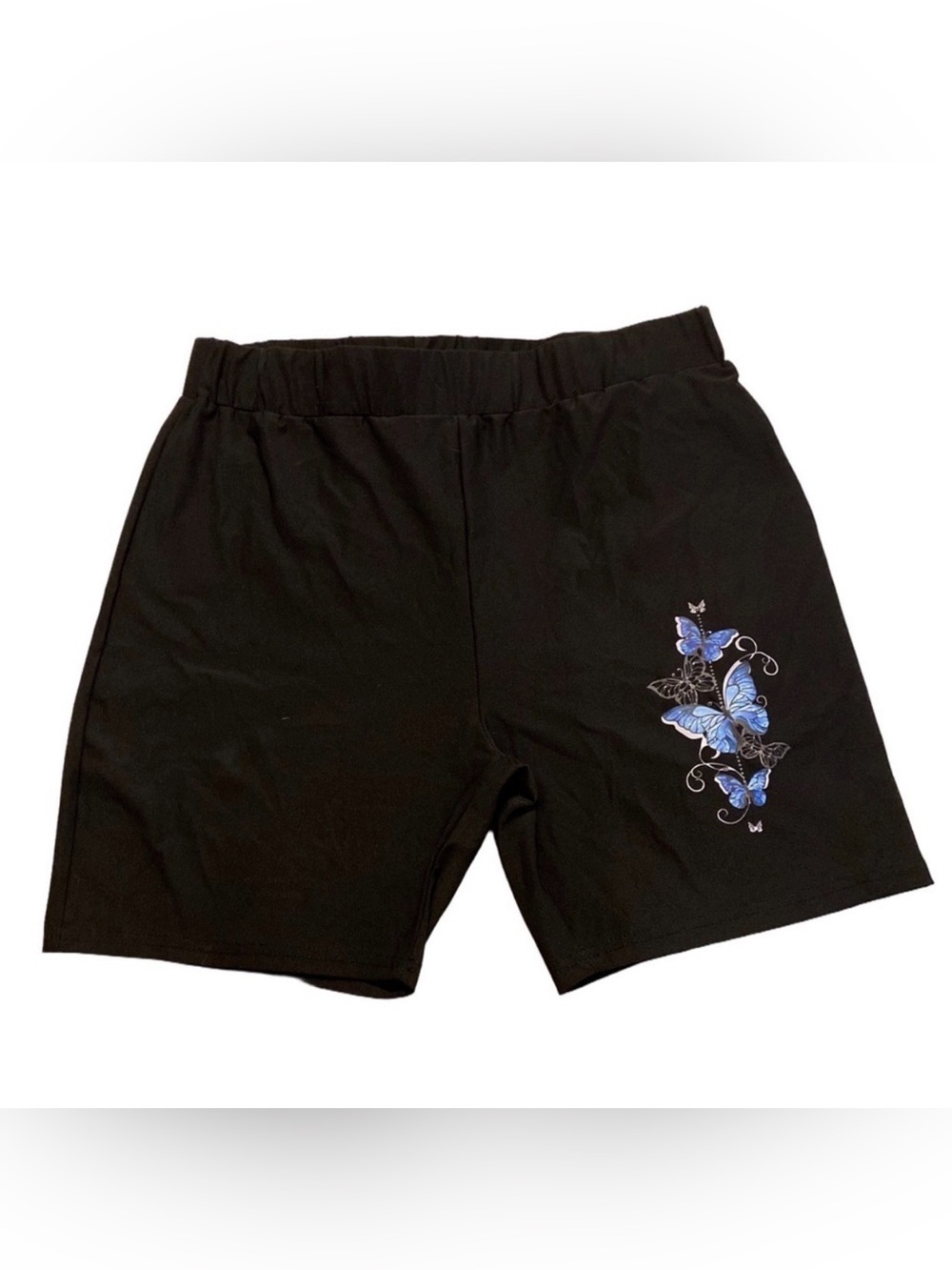 SHEIN Plus Size Black Blue Butterfly Loose Lounge Shorts 2XL Stretch EUC